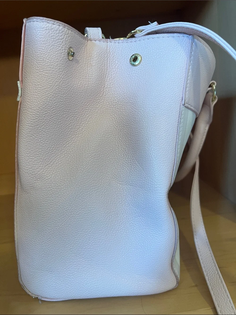 Betsey Johnson Pink and Cream Striped Satchel with Bow Charm